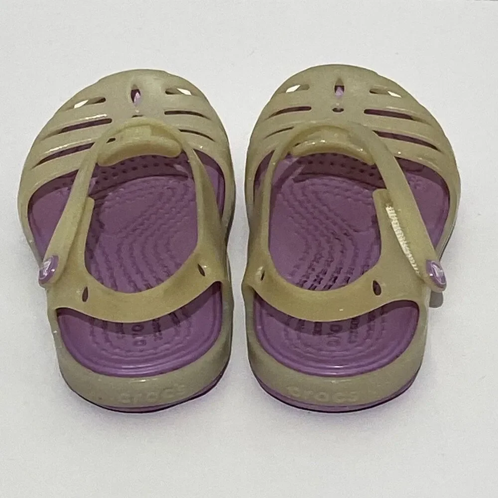 Crocs Girls Cream‎ Purple Isabella Glitter Jelly Comfort Sandals Size 5